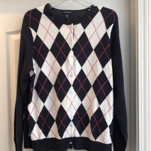 Land’s End Argyle Front Supima Cotton Cardigan NWOT